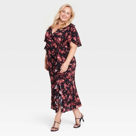 Open Box - A New Day - Women's Ruffle Flounce Short Sleeve Max Black/Red - Picture 3 of 3